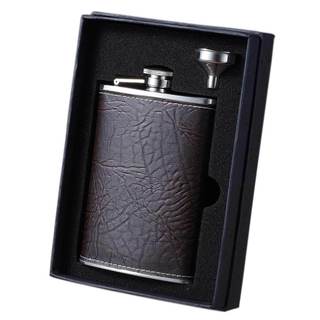 Visol Russell Rustic Brown Leather Essential II Liquor Flask Gift Set - 8 ounces