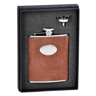 Visol Cowboy Brown Leather Essential Flask Gift Set - 6 ounces