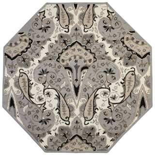 Silver Paisley Wave (6'x6') Octagon Wool Rug