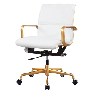 Gold and White Vegan Leather Office Chair
