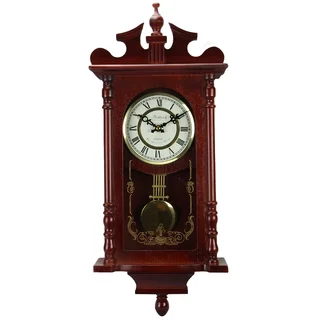 Bedford Clock Collection Redwood Finish 25-inch Wall Clock with Pendulum and Chime