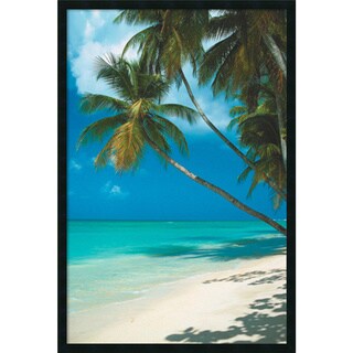 'Tropical Beach (Palm Tree)' Framed Art Print with Gel Coated Finish 25 x 37-inch