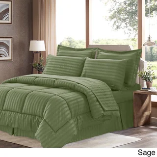 Wrinkle-Resistant Soft Dobby Striped Down-Alternative 8-piece Bed in a Bag with Sheet Set