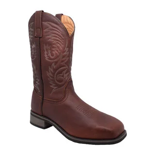 Men's 11-inch Steel Square Toe Western Pull-on Brown Boots (More options available)