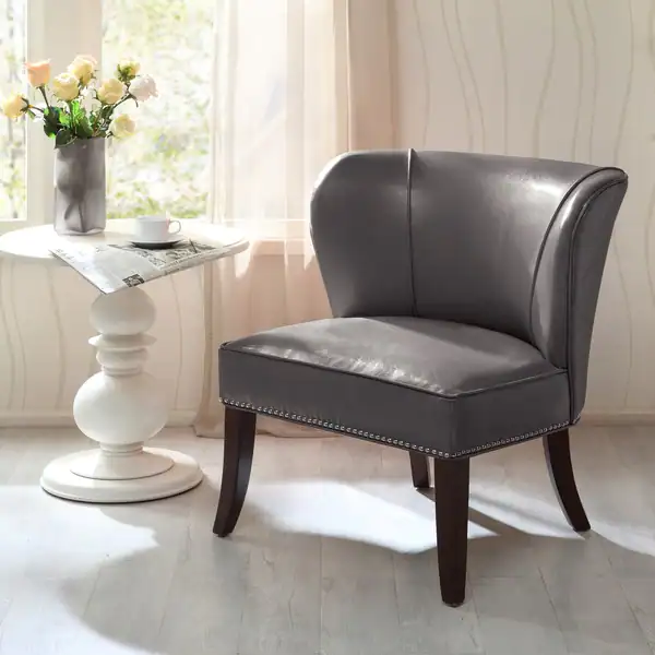 slide 1 of 7, Madison Park Sheldon Concave Back Armless Grey Accent Chair