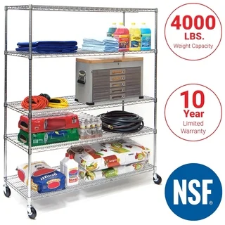 Seville Classics 5 Shelf, 24-Inch by 60-Inch by 72-Inch Shelving System with Wheels, NSF