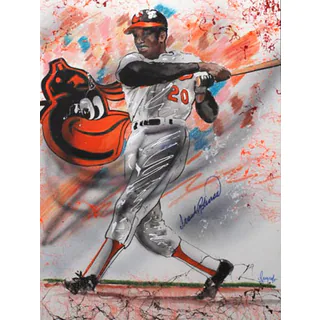 Frank Robinson Autographed Sports Memorabilia Painting by Gary Longordo