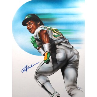 Rickey Henderson Autographed Sports Memorabilia Painting by Gary Longordo