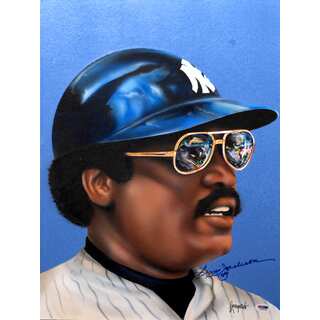 Reggie Jackson Autographed Sports Memorabilia Painting by Gary Longordo