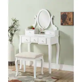 Maison Rouge Alice Wood Makeup Vanity Table and Stool Set