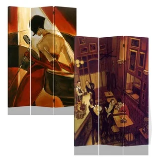 Night At Bar 3-panel Double Sided Canvas Painting Room Divider Screen
