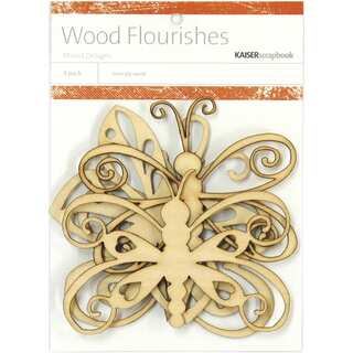 Wood Flourishes 4/Pkg-Butterflies