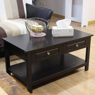 Adeco Double Drawer Tea Coffee End Table