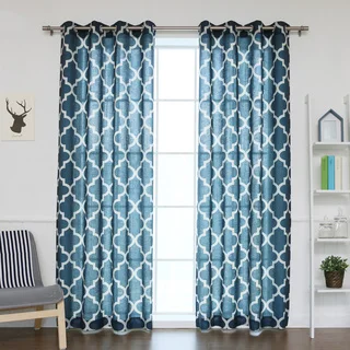 Aurora Home Moroccan Print Flax Linen Blend Grommet Top Curtain Panel (Set of 2)