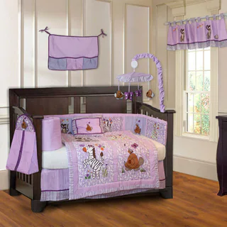 BabyFad Jungle Girl 10-piece Girls' Purple Baby Crib Bedding Set with Musical Mobile