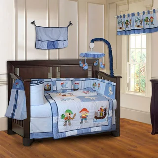 BabyFad Pirates 10-piece Boys' Baby Crib Bedding Set with Musical Mobile