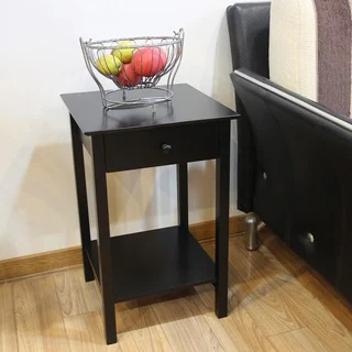 Adeco Black Finish Square Accent Drawer Table