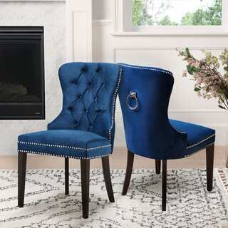 Abbyson Versailles Tufted Dining Chair, Navy Blue