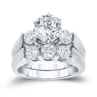 Auriya 14k White Gold 3ct TDW Certified Round-cut Diamond Bridal Ring Set (J-K, I1-I2)