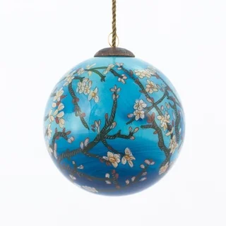 Vincent Van Gogh 'Branches of an Almond Tree in Blossom' Hand Painted Glass Ornament