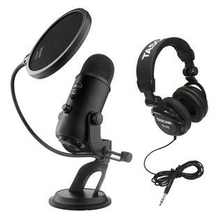 Blue Microphones Yeti USB Microphone (Blackout Edition) + JVC Full-Size Headphones and Pop Filter