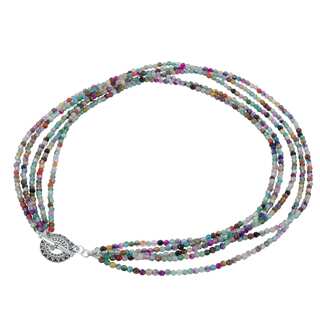 Multi Color Agate Sterling Silver Pewter Multi Strand Necklacee Strand