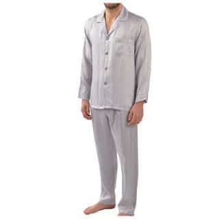 Majestic Sterling Men's Herringbone Stripe Silk 2-piece Pajama Set