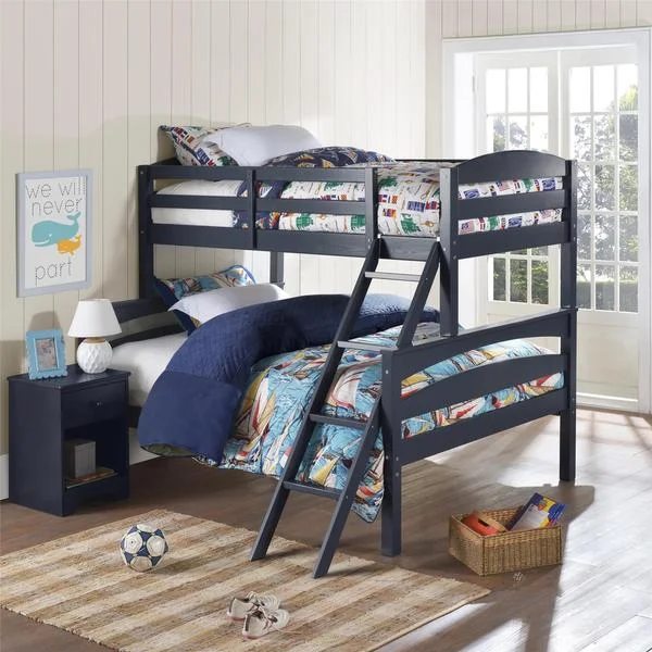 Dorel Living Brady Graphite Blue Twin, Dorel Living Airlie Solid Wood Bunk Beds Twin Over Full With Ladder And Guard Rail Slate Gray