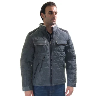 Men's Quilted Fur Lined Zip Up Jacket with Suede Piping