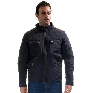 Men's Quilted Fur-lined Zip Up Suede Piping Jacket