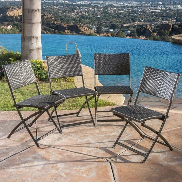 El Paso Outdoor Brown Wicker Folding Chair (Set of 4) by Christopher Knight Home