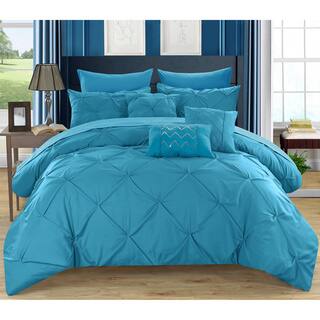 Chic Home Valentina Turquoise Pinch Pleated 10-Piece Bed in a Bag with Sheet Set