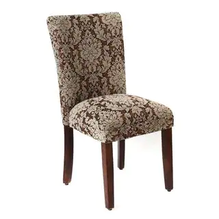 Damask Brown Fabric Parsons Chair, Set of 2