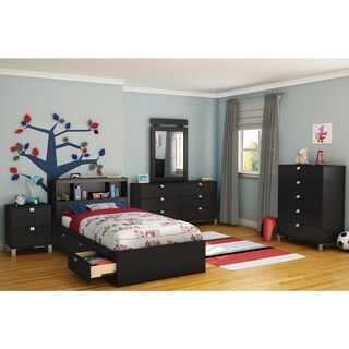 South Shore Spark Twin Mates Bed with Drawers and Bookcase Headboard Set