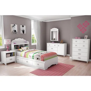 South Shore Tiara Twin Mates Bed with Drawers and Bookcase Headboard