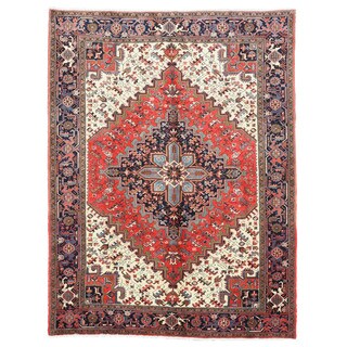Hand-knotted Wool Red Traditional Oriental Heriz Rug (6'11 x 9'11)