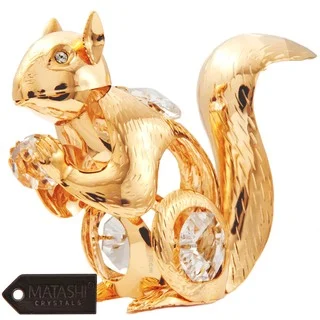 Matashi 24k Goldplated Genuine Crystals Squirrel Holding a Crystal Ball Ornament