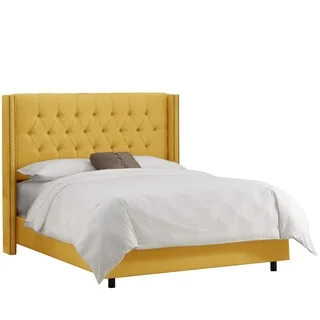 Skyline Furniture Linen French Yellow Diamond Tufted Wingback Nail Bed