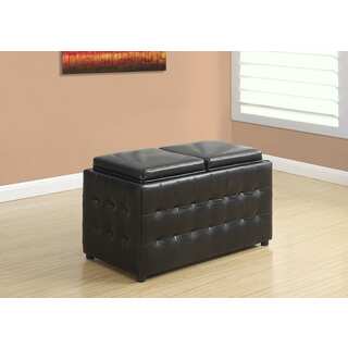 Dark Brown Leather-Look Ottoman with Storage Trays, 32 Inches Long