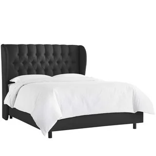 Skyline Furniture Tufted Wingback Bed in Shantung Black