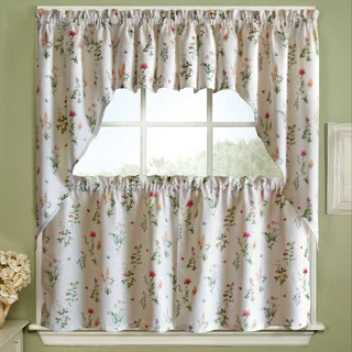 Vibrant Floral Garden Motif Jacquard Window Curtain Pieces - Tiers, Valance and Swag Pair Options