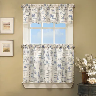Vintage Sea Shore All Over Printed Window Curtain Pieces - Tiers/Valances