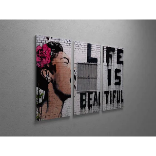 'Banksy 'Life is Beautiful' Triptych Gallery Wrapped Canvas Wall Art