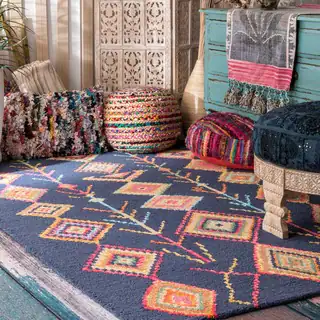 nuLOOM Contemporary Handmade Wool/ Viscose Moroccan Triangle Navy Rug (3' x 5')