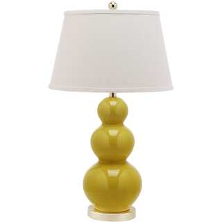Safavieh Lighting 27-inch Pamela Mustard Gold Triple Gourd Ceramic Table Lamp