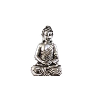 Resin Meditating Buddha Statue in Dhyana Mudra with Rounded Ushnisha MD Antique Silver