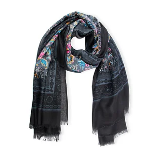 Handmade Saachi Women's Floral Printed Scarf with Solid Border (China)