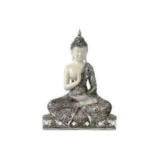Urban Trends Collection Resin Meditating Buddha Figurine in Abhaya Mudra with Pointed Ushnisha on Base Silver