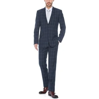 Verno Mestre Men's Navy Windowpane Slim Fit Italian Styled Suit
