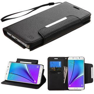 Insten Black Leather Case Cover Lanyard with Stand/ Wallet Flap Pouch For Samsung Galaxy Note 5